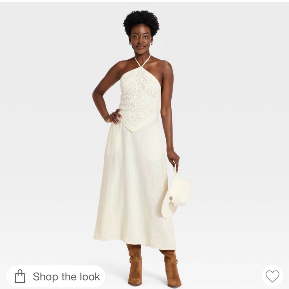wild fable White Crochet-Panel Maxi Dress